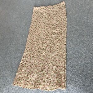 Mango Cream and Floral Pencil Maxi Skirt